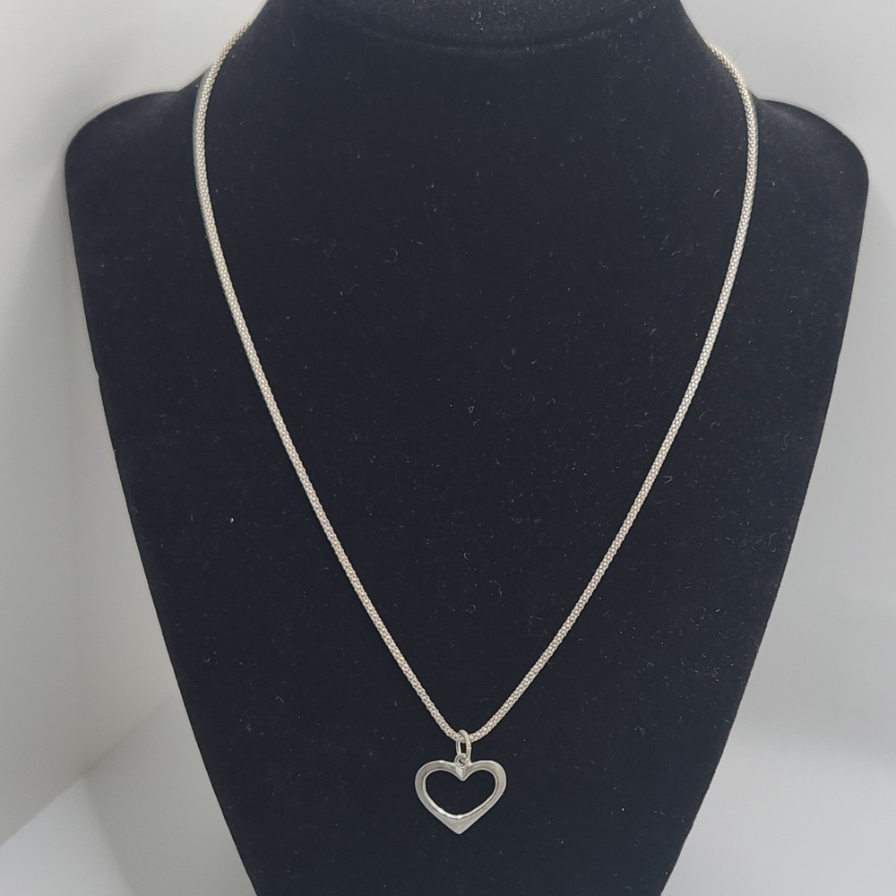 Vintage Italy 925 Sterling Silver Open Heart Pendant Popcorn Chain Necklace 15"